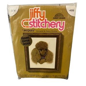 VTG Jiffy Stitchery Crewel Embroidery Kit “Jacques” #4508 Poodle Sunset Designs
